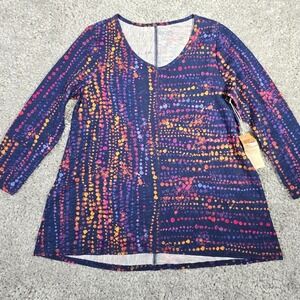 Escape by Habitat Women’s Pullover Top Blue Long Sleeve Artsy Cotton Size‎ S